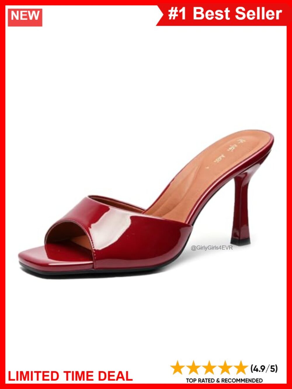 Square Open Toe Faux Leather Mule Kitten Heel Slip On Sandals Slides